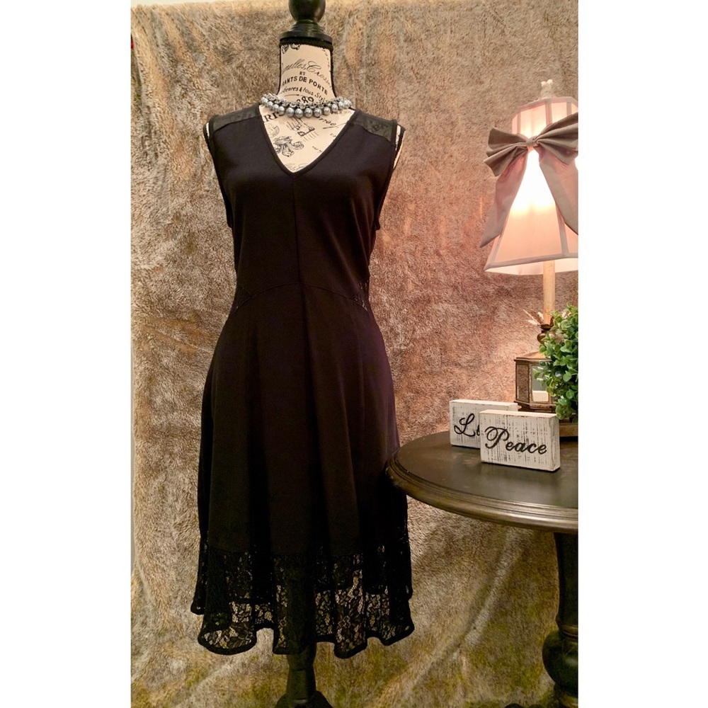 French Connection Black Dress with Lace inserts
